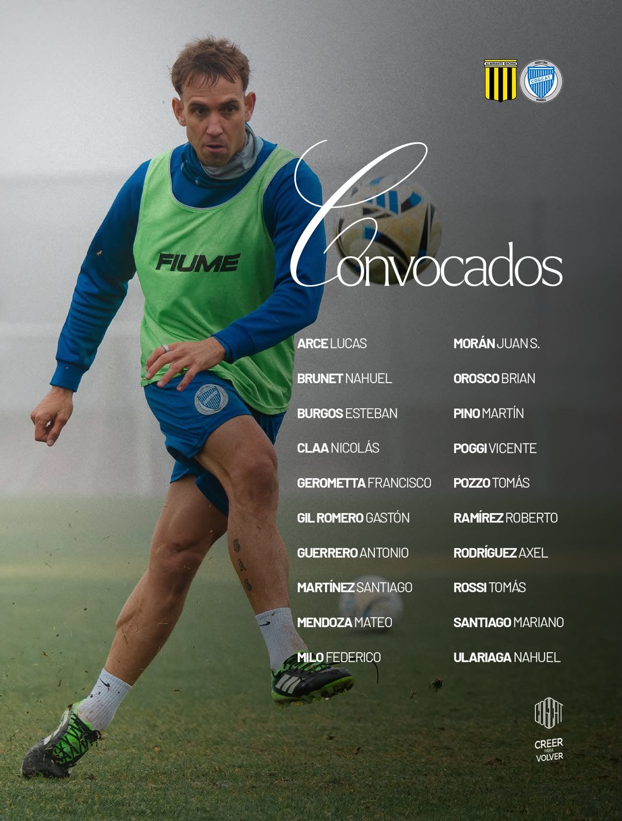 De Muner confirmó los convocados para una dura visita a Almirante Brown