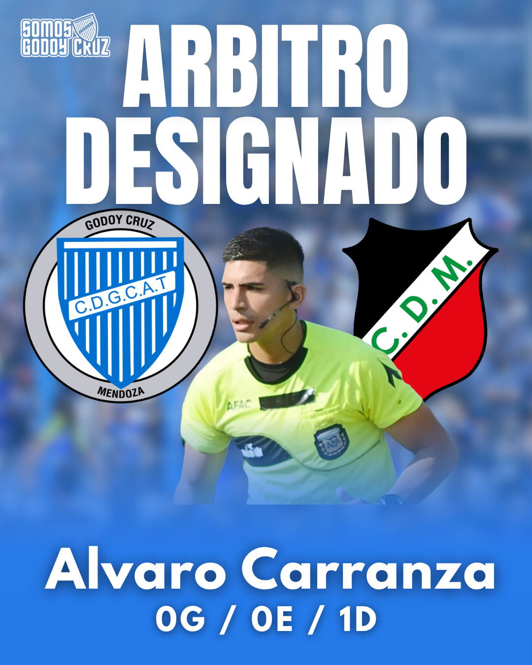 Álvaro Carranza será el árbitro del clásico entre Godoy Cruz y Deportivo Maipú